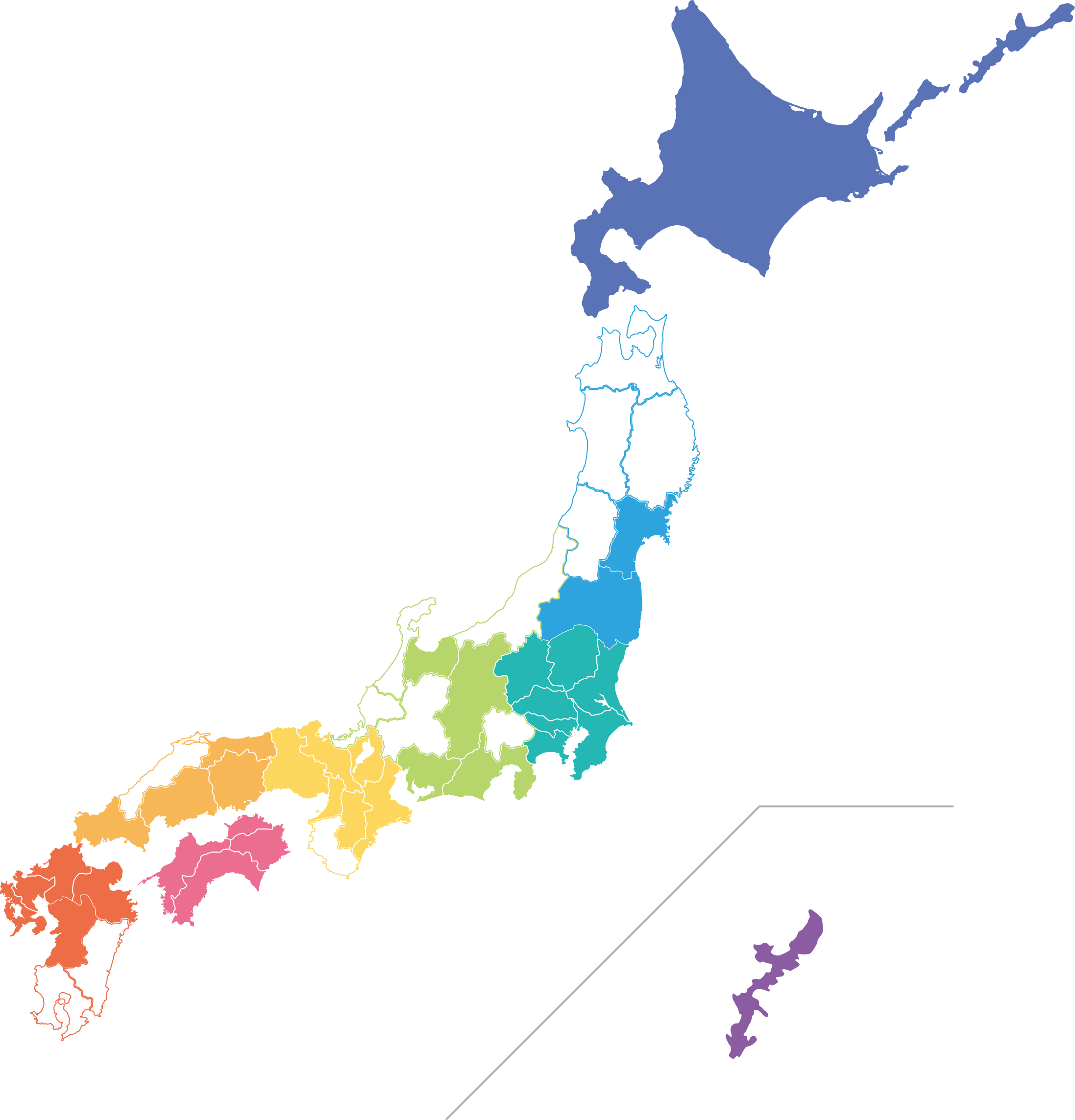 実績のある場所を表した日本地図